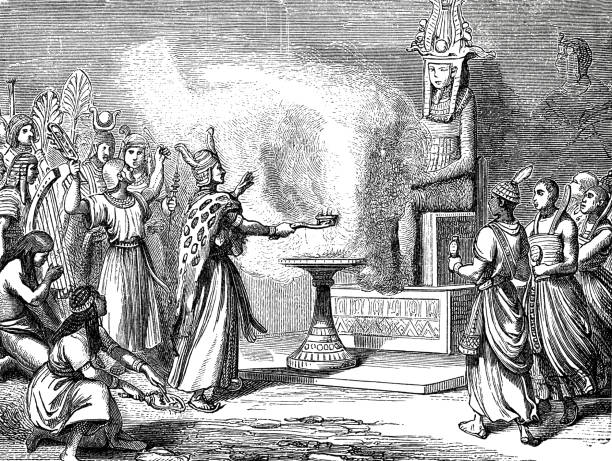 Sacrificing priests in ancient Egypt Illlustration from 19th century sacrifice stock illustrations