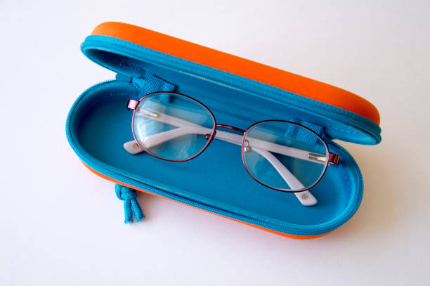 istock Children's glasses in a blue case 1146530166