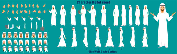 Arab Businessman Character Turnaround vector art illustration