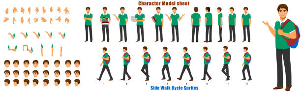 студенческий характер поворот - walk cycle stock illustrations