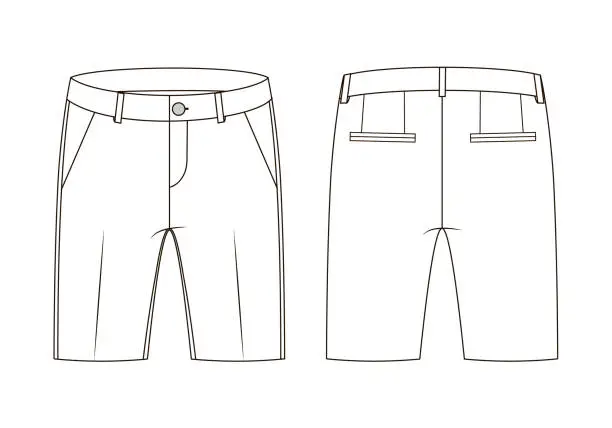 Vector illustration of Fashion technical sketch of shorts in vector graphic