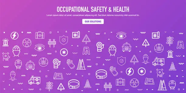 Vector illustration of Occupational Safety & Health Outline Style Web Banner Design