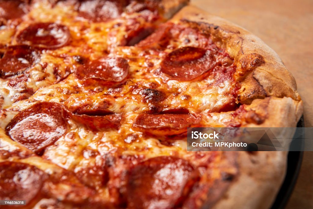 Pepperoni Pizza closeup Pizza restaurant food Pizza Stock Photo