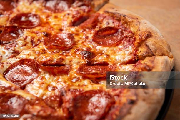 Pepperoni Pizza Closeup Stock Photo - Download Image Now - Pizza, Pepperoni Pizza, Close-up
