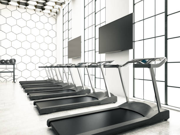 istock Modern Gym interior with Treadmill and TV 1146536993