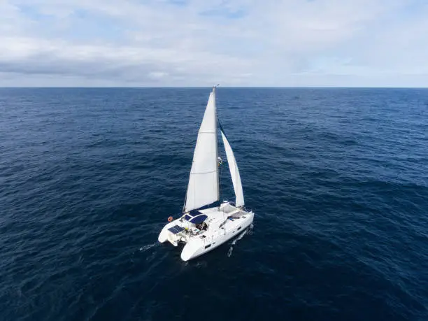 Sailing catamaran in Atlantic ocean