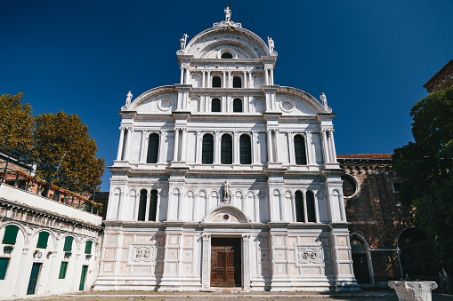 The Church of San Zaccaria, Chiesa di San Zaccaria on the blue sky background in Venice, Italy.