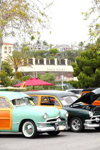 Woodies parked at Doheny State Beach, in Dana Point, California.