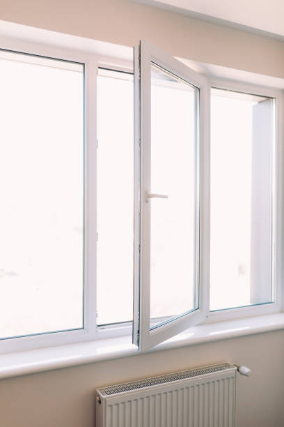 istock Close up opened white plastic pvc window at home 1146551783