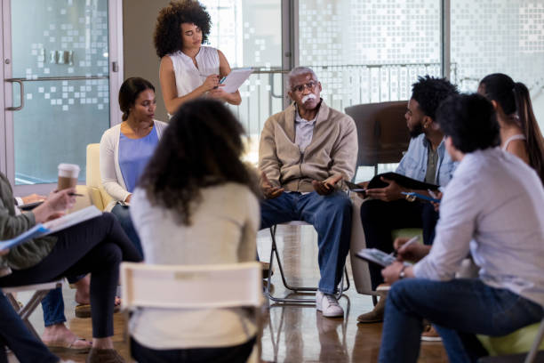 istock Senior man discusses serious issues in his community 1146552591