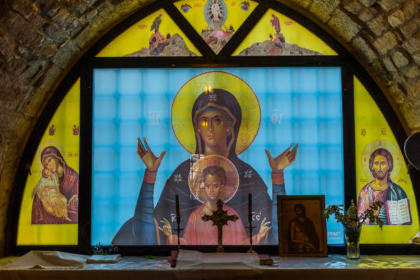 istock Old icon glass church 1146554021