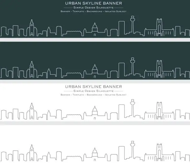 Vector illustration of Liverpool Single Line Skyline Banner