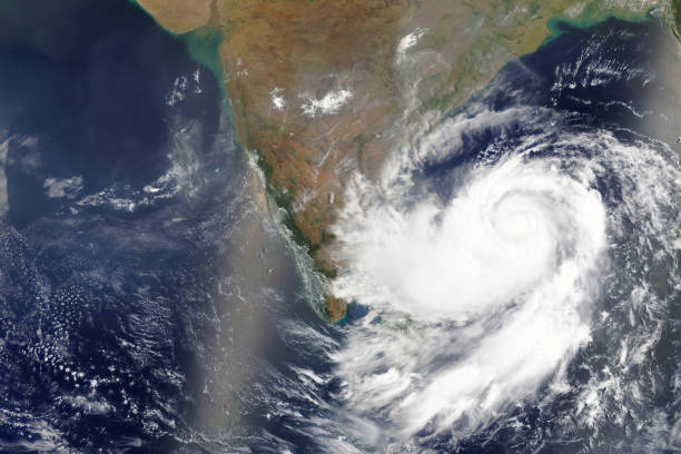 cyclone fani heading towards india in 2019 - elements of this image furnished by nasa - environmental damage destruction storm tornado imagens e fotografias de stock