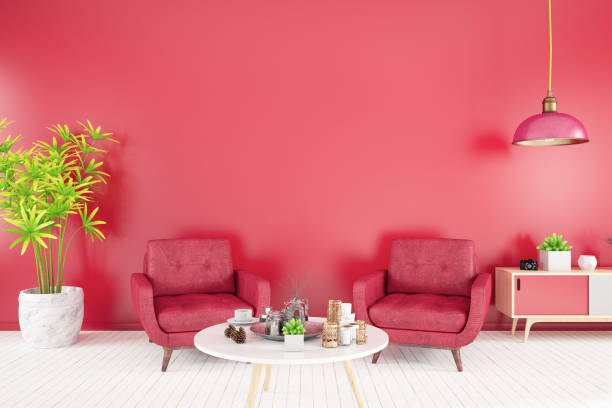 interior vermelho com poltrona - pillow cushion red textile - fotografias e filmes do acervo