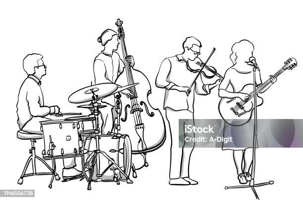 Folk Rock Band Stock Illustration - Download Image Now - Drawing - Art Product, Performance Group, Music