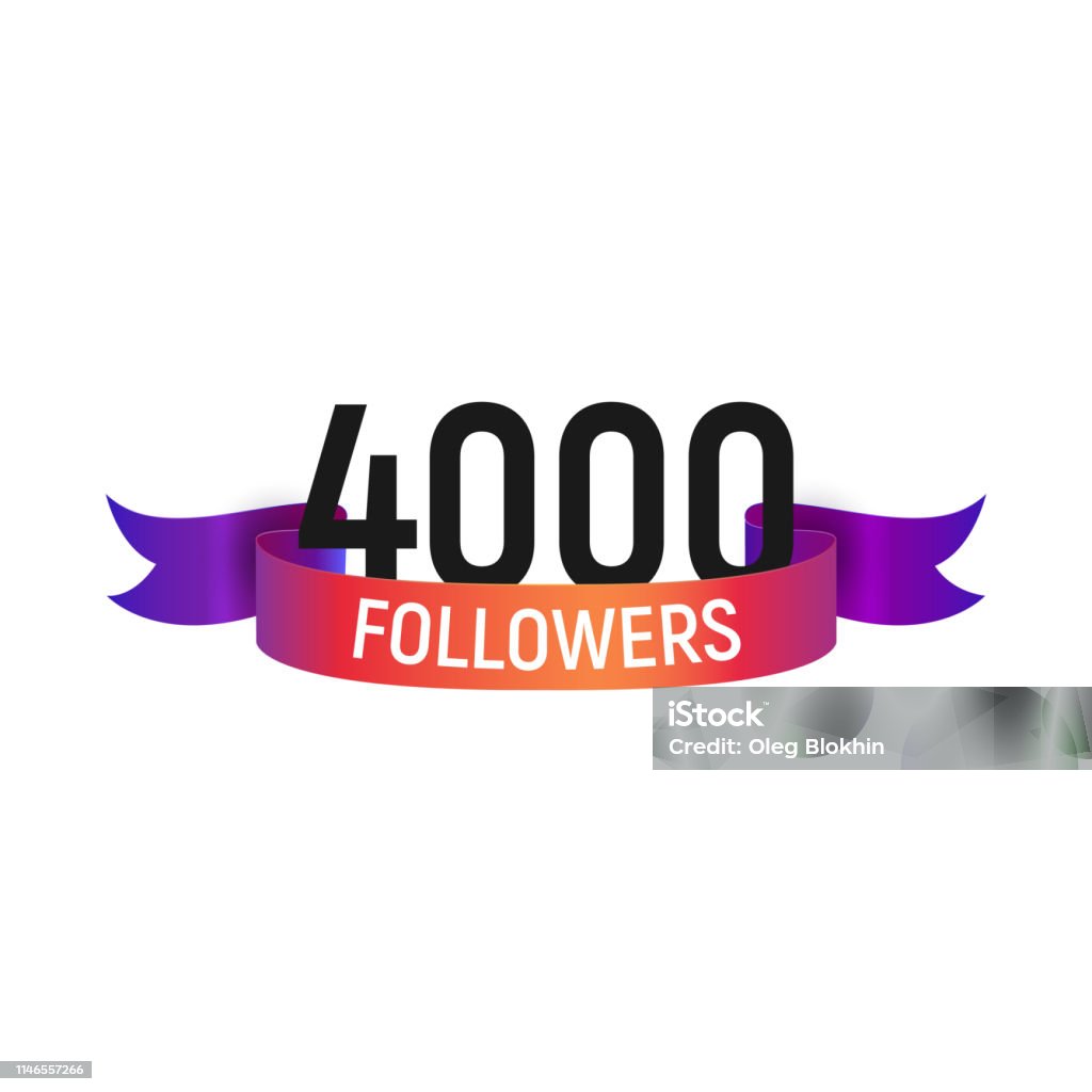 4000 followers number with color bright ribbon isolated vector icon 4000 followers number with colorful ribbon isolated vector icon Social Media Followers stock vector