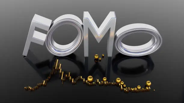 Photo of Fomo word as 3D text or logo concept placed on a black polished surface