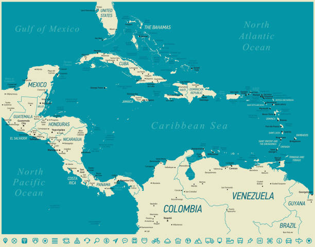 istock Map of Central America. Vector Illustration with infographic icons 1146557925