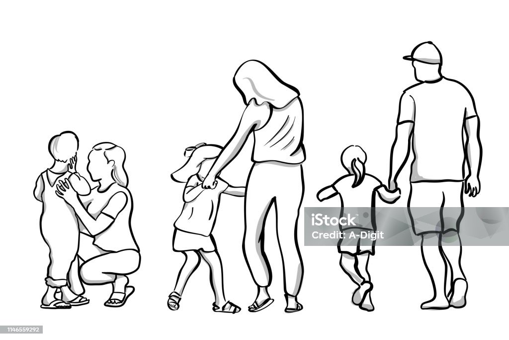 Parenting Styles Different styles of parenting, vector drawing showing moms and dad taking care of their own child Sketch stock vector