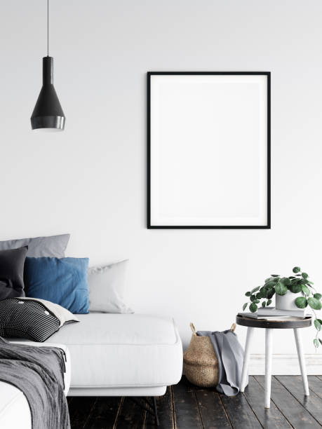 istock Frame & Poster mock up in living room. Scandinavian interior. 3d rendering, 3d illustration 1146560373