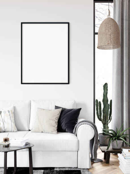 istock Frame & Poster mock up in living room. Scandinavian interior. 3d rendering, 3d illustration 1146560382