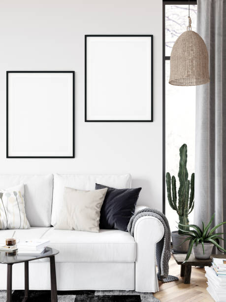 istock Frame & Poster mock up in living room. Scandinavian interior. 3d rendering, 3d illustration 1146560395