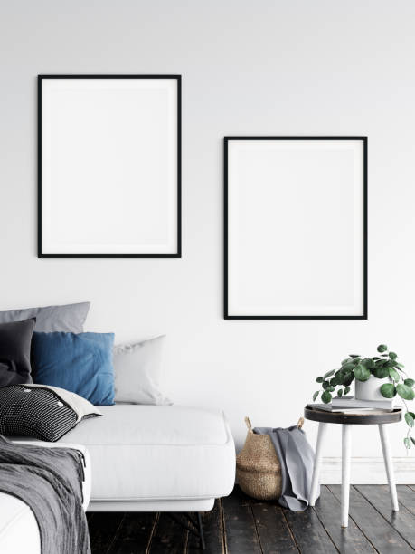istock Frame & Poster mock up in living room. Scandinavian interior. 3d rendering, 3d illustration 1146560419