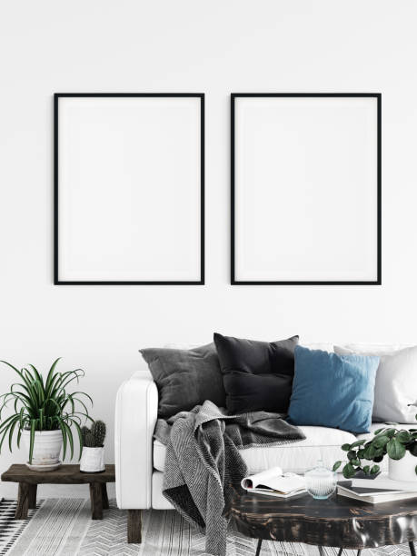 istock Frame & Poster mock up in living room. Scandinavian interior. 3d rendering, 3d illustration 1146560430