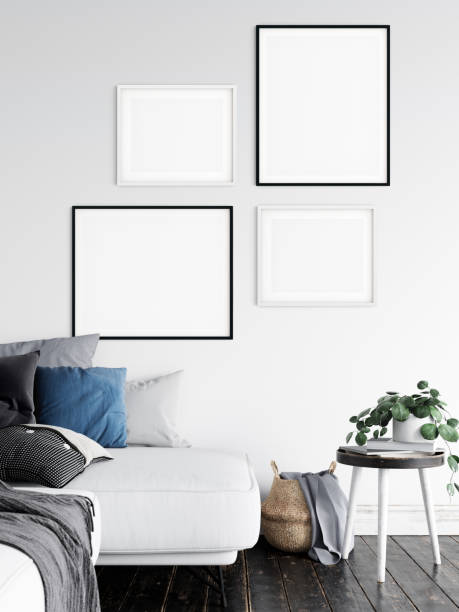 istock Frame & Poster mock up in living room. Scandinavian interior. 3d rendering, 3d illustration 1146560983