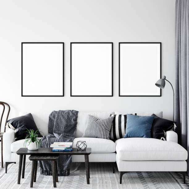istock Frame & Poster mock up in living room. Scandinavian interior. 3d rendering, 3d illustration 1146561039