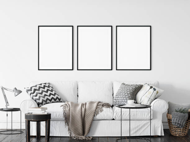 istock Frame & Poster mock up in living room. Scandinavian interior. 3d rendering, 3d illustration 1146561102