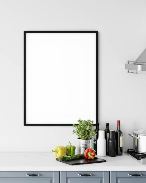 istock Frame & Poster mock up in kitchen. Scandinavian interior. 3d rendering, 3d illustration 1146561105