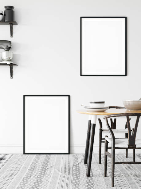 istock Frame & Poster mock up in kitchen. Scandinavian interior. 3d rendering, 3d illustration 1146561113