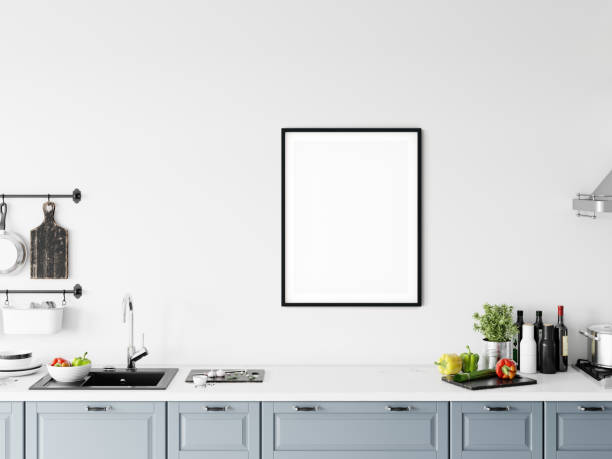 istock Frame & Poster mock up in kitchen. Scandinavian interior. 3d rendering, 3d illustration 1146561142