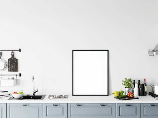 istock Frame & Poster mock up in kitchen. Scandinavian interior. 3d rendering, 3d illustration 1146561147