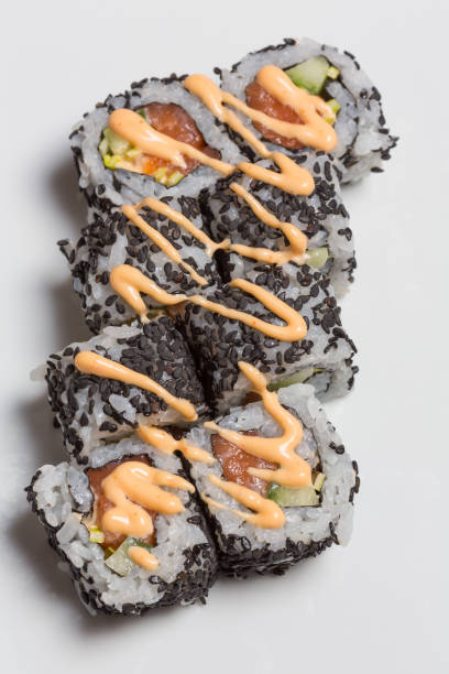 istock Smoked salmon sushi roll with organic black sesame 1146565004