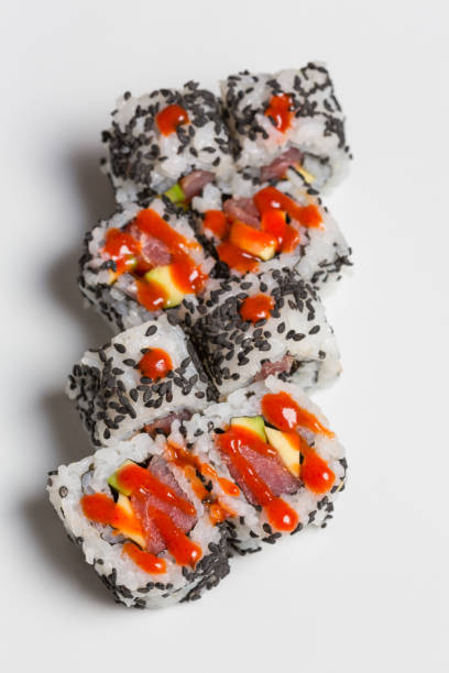 istock Smoked salmon sushi roll with organic black sesame 1146565104