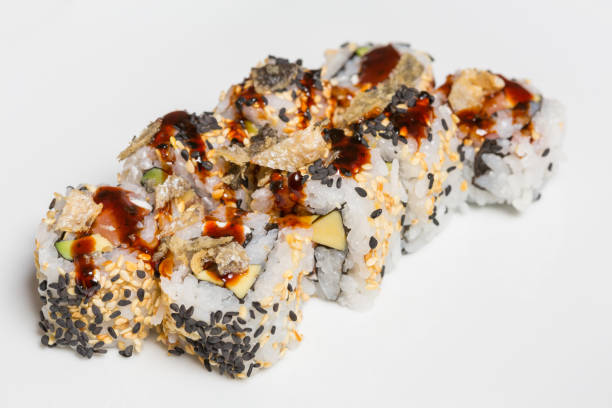 istock Smoked salmon sushi roll with organic black sesame 1146565116