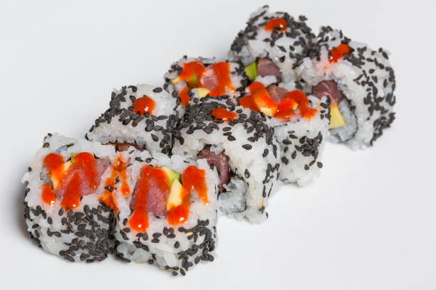 istock Smoked salmon sushi roll with organic black sesame 1146565119