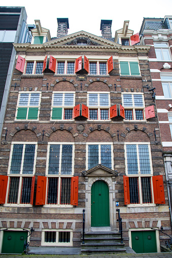 The exterior of Rembrandthuis, the home of the Dutch artist Rembrandt from 1639 to 1656. Today it is a museum in central Amsterdam.
