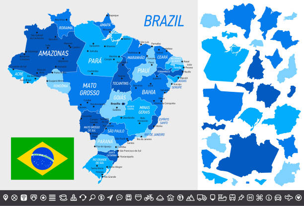 Brazil Map with National Flag and Geographical Borders