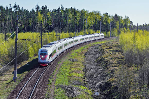 istock Modern high-speed train approaches to the station. 1146569018