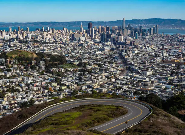 Photo of San Francisco Skyline, Curving Road, Viewed from Twin Peaks