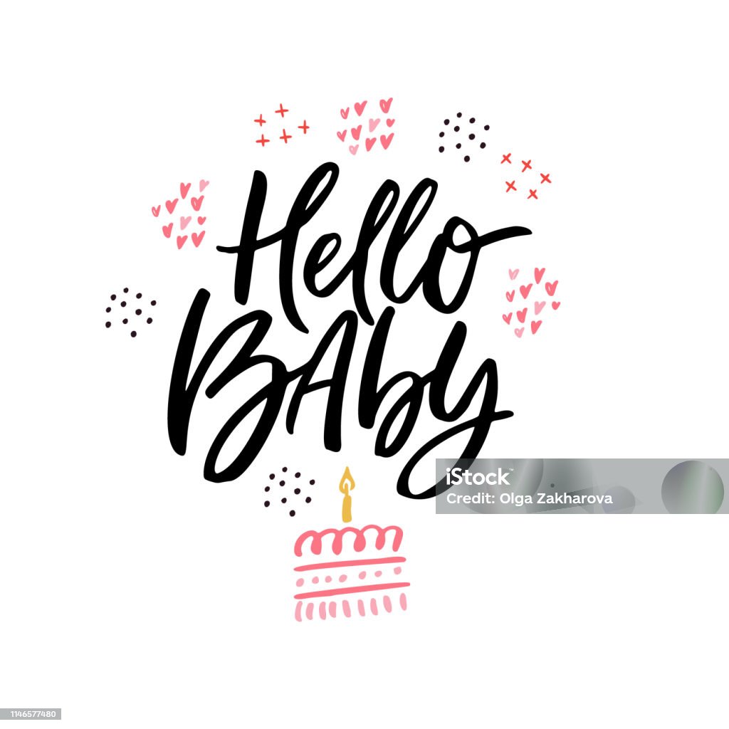 Hello Neonate Hello Baby Hand Drawn Vector Calligraphy Stock Illustration - Download ...