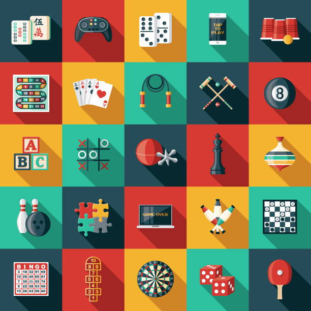 Game Icon Sets A set of icons. File is built in the CMYK color space for optimal printing. Color swatches are global so it’s easy to edit and change the colors. leisure games stock illustrations