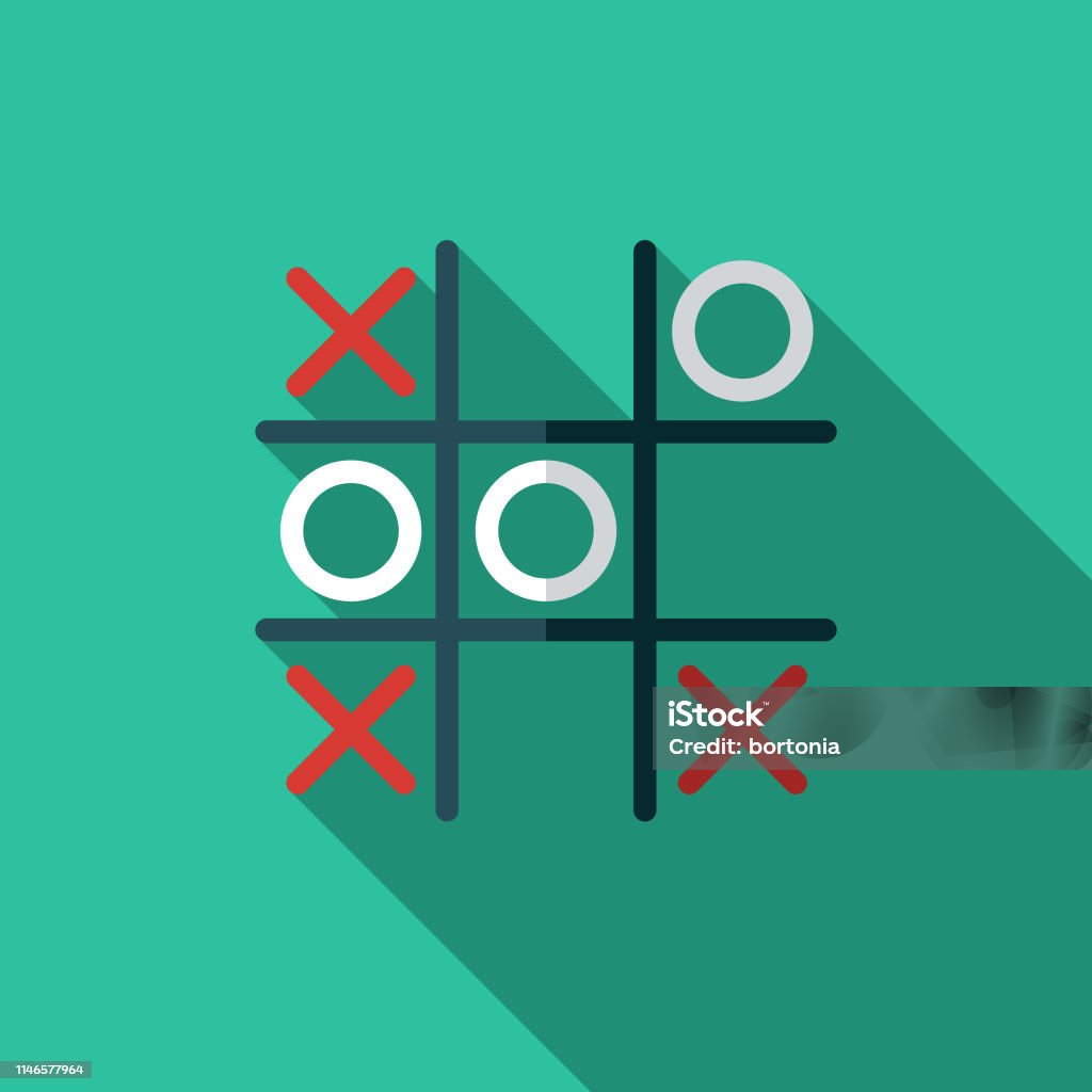 Tic Tac Toe Game Flat Design Icon A flat design icon with a long shadow. File is built in the CMYK color space for optimal printing. Color swatches are global so it’s easy to change colors across the document. Tic-Tac-Toe stock vector