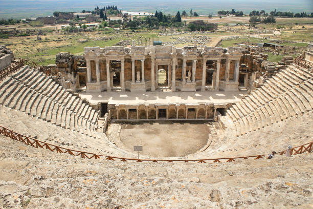 Close up shot of Ancient Roman theatre in Hierapolis, Pamukkale