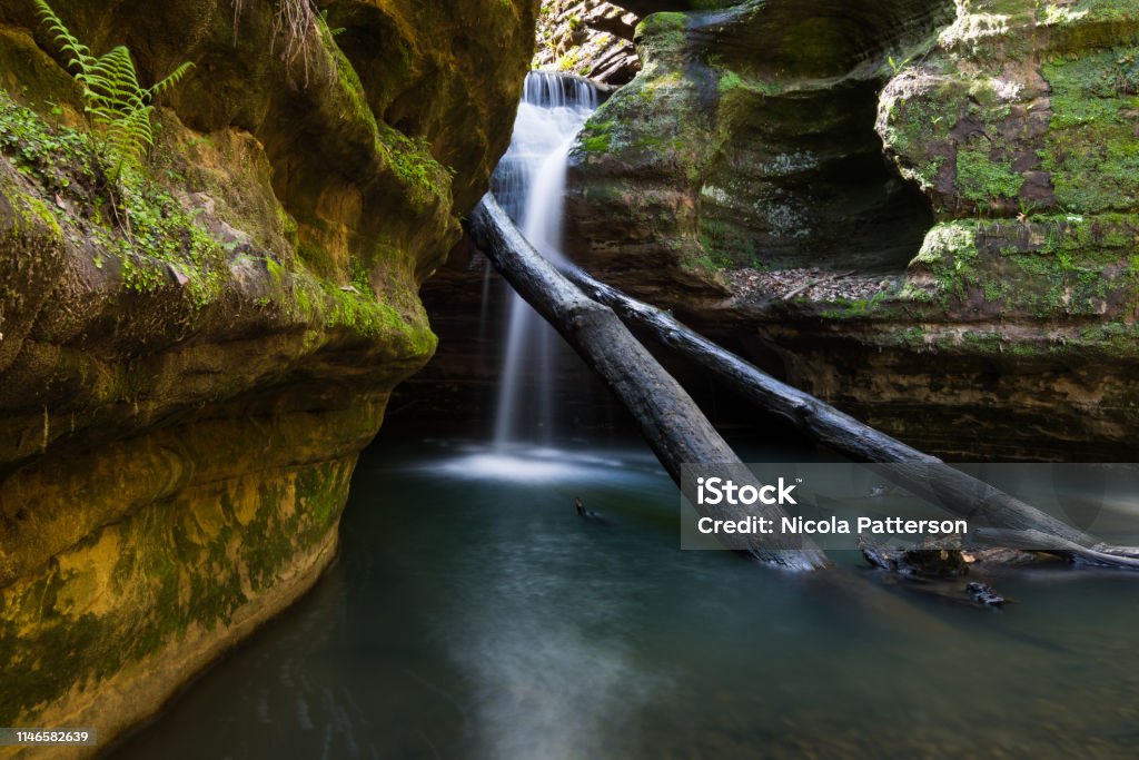 Kaskaskia canyon. Early spring in Kaskaskia canyon, Starved Rock State Park, Illinois. Rock - Object Stock Photo
