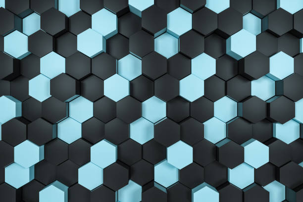 istock 3d rendering, black and cyan hexagon cubes. 1146586996