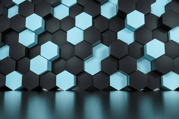 istock 3d rendering, black and cyan hexagon cubes. 1146587008